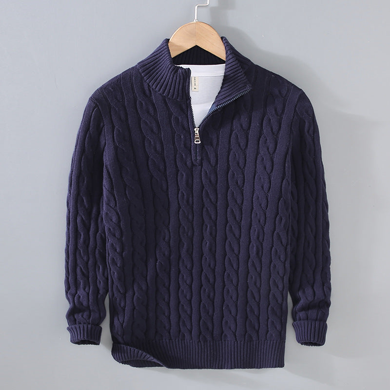 Herren-Baumwollpullover mit kurzem Zipper