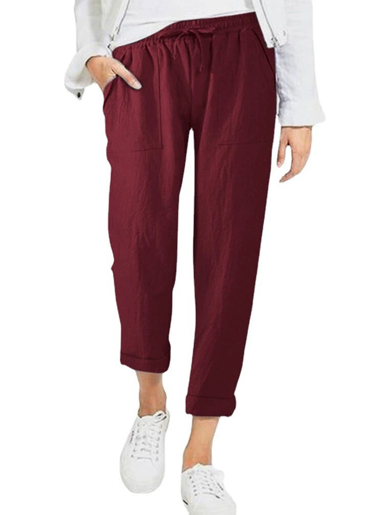 Damen entspannte Leinenhose mit elastischem Bund und praktischen Taschen Krohn-e