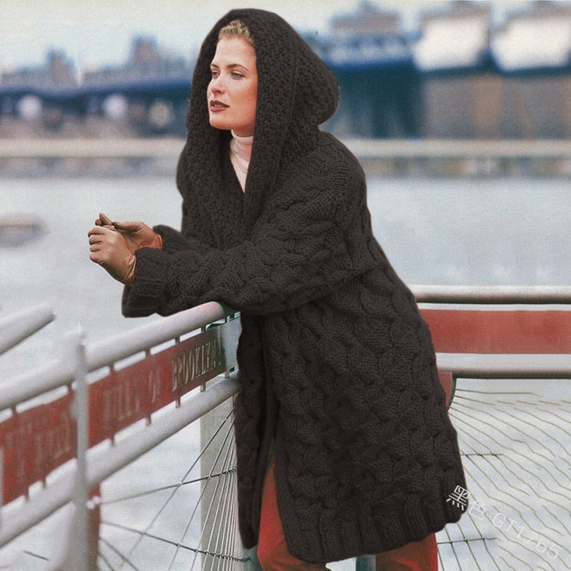 Damen oversized Grobstrickmantel mit Kapuze Krohn-e