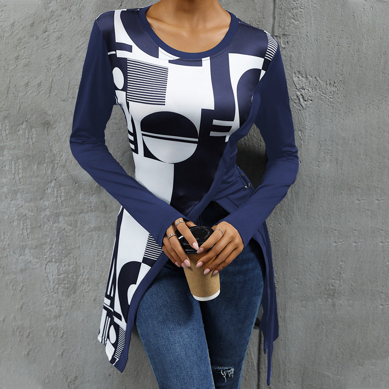 Damen Langarmshirt mit grafischem Muster und asymmetrischem Saum Krohn-e