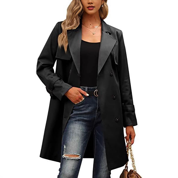 Damen Eleganter Trenchcoat mit doppelter Knopfleiste und schickem Kragen Krohn-e