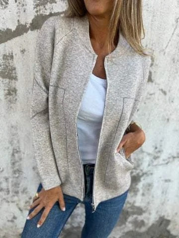 Damen Strickjacke mit eleganten Zipper-Details und feinem Strukturmuster Krohn-e