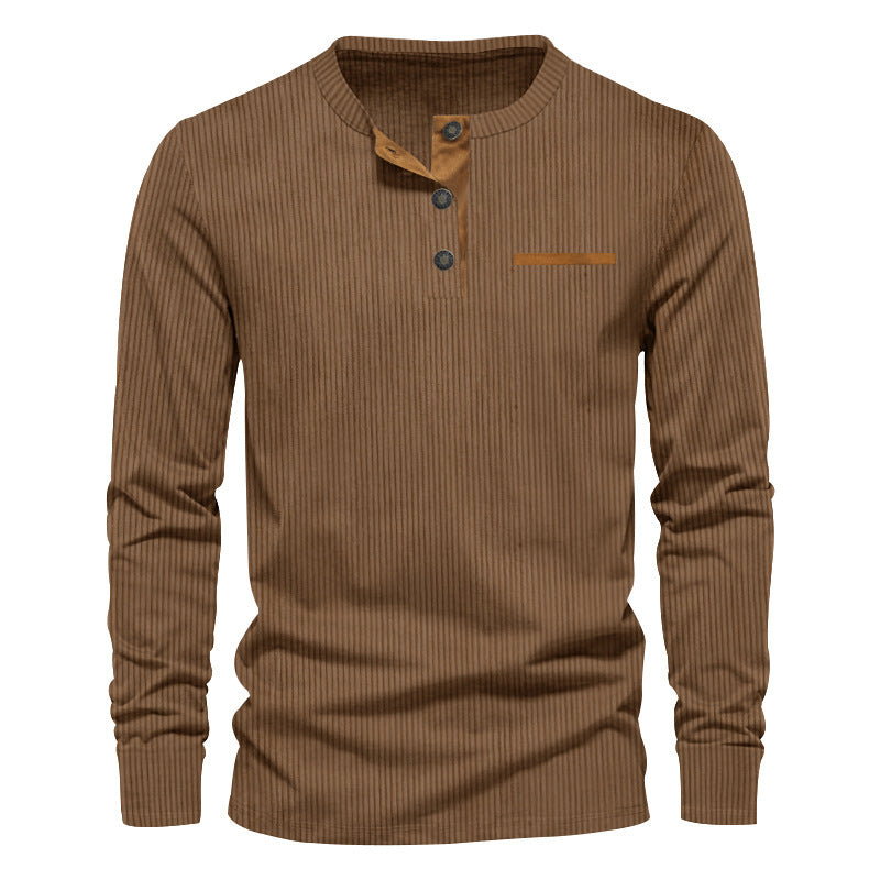 Herren Langarm-Henley-Shirt aus strukturiertem Rippenmaterial mit modernem Knopfdesign Krohn-e