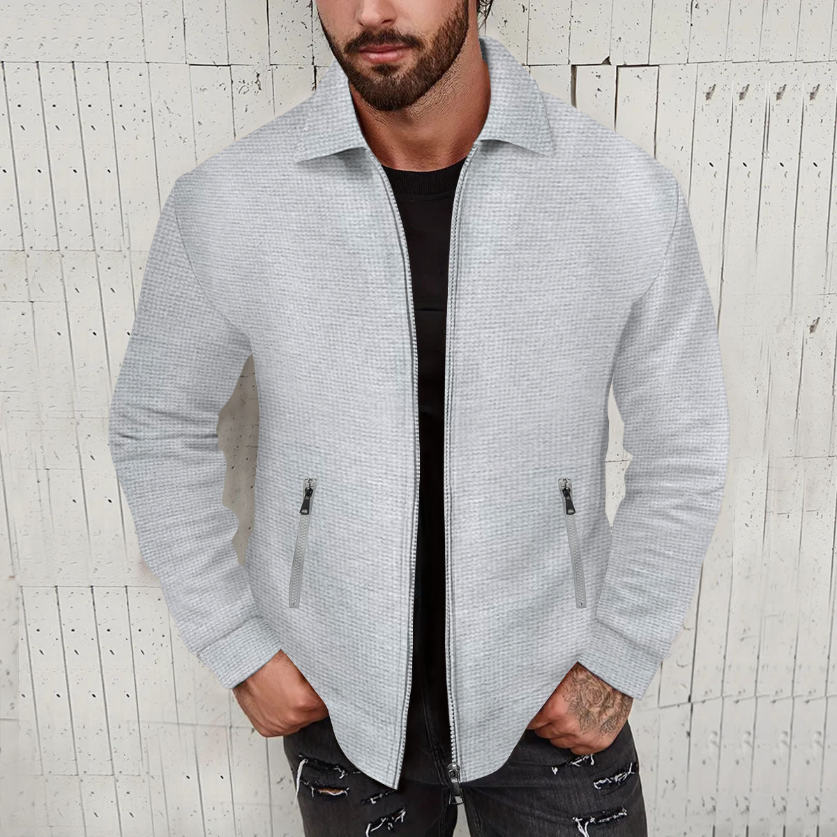 Herren modische Kurzjacke mit strukturiertem Design und praktischen Taschen Krohn-e