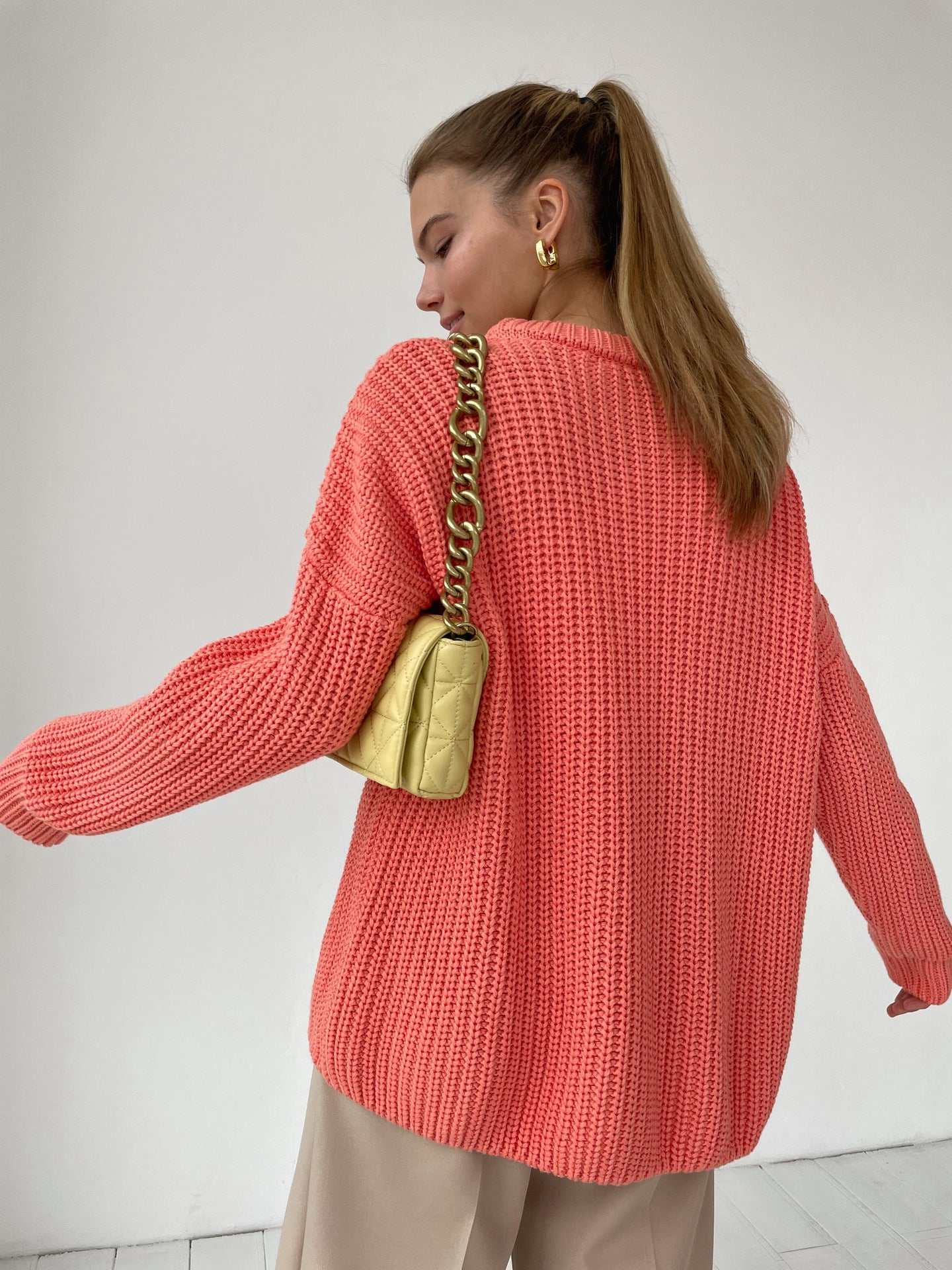Damen lässiger Strickpullover mit strukturierter Mascheninterpretation und weitem Schnitt Krohn-e