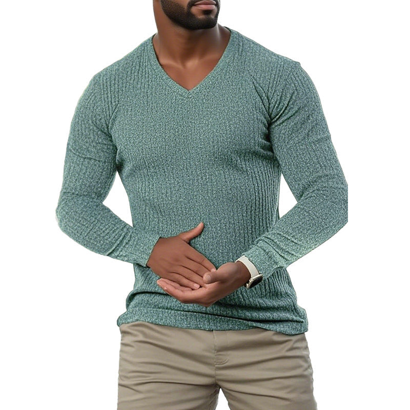 Herren elegantes V-Ausschnitt Pullover aus strukturiertem Strickmaterial Krohn-e