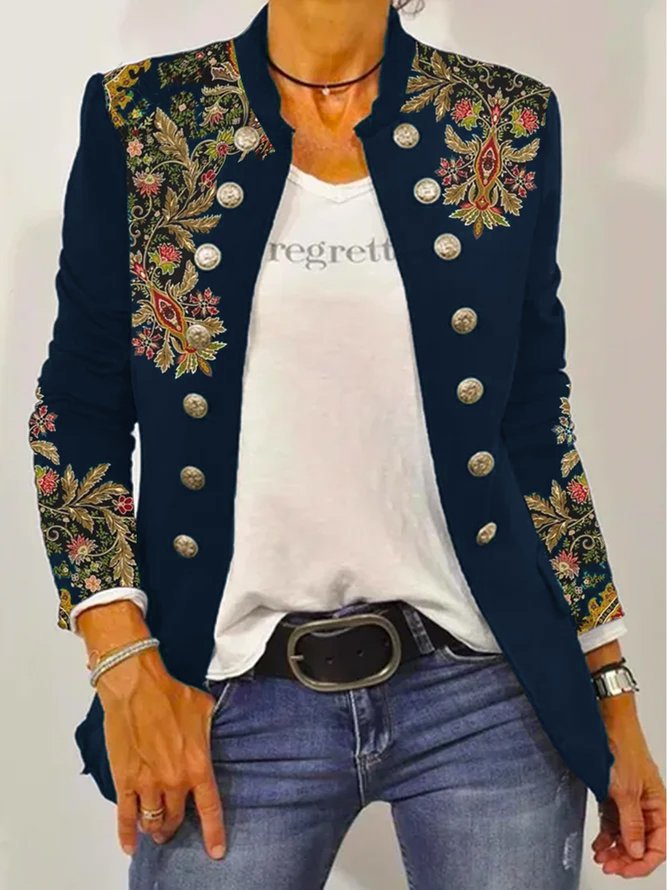 Damen Elegante Blazerjacke mit floralem Stickdesign und kontrastierenden Knöpfen Krohn-e