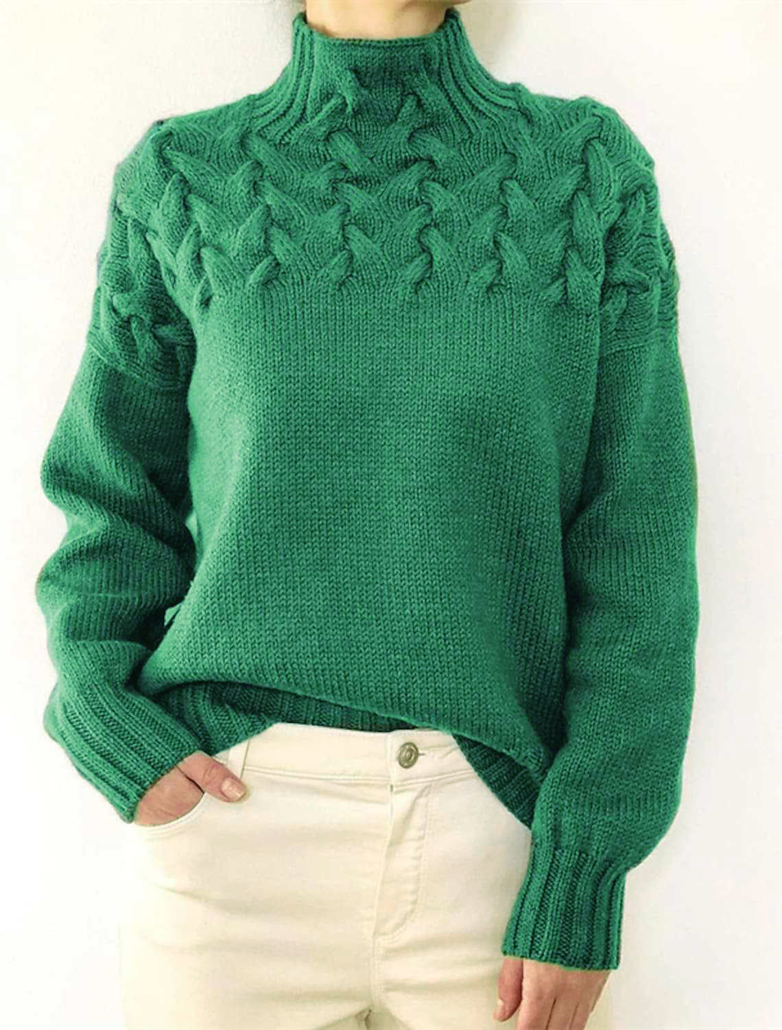 Damen Grobstrickpullover mit Stehkragen und Zopfmuster Krohn-e