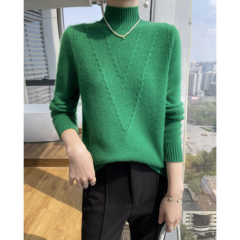Damen weicher Strickpullover mit hohen Kragen und V-Design Krohn-e