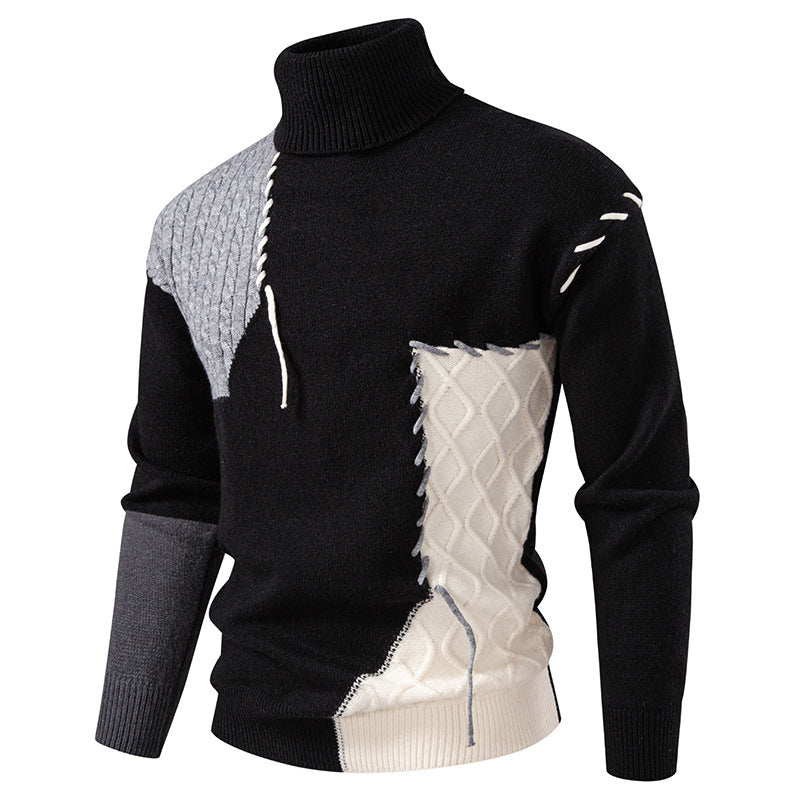 Herren Rollkragenpullover mit geometrischem Zopfmuster und kontrastierenden Akzenten Krohn-e