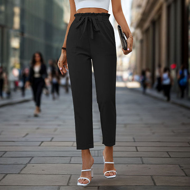 Damen elegante Chino-Hose mit hohem Bund und Taillenzug Krohn-e