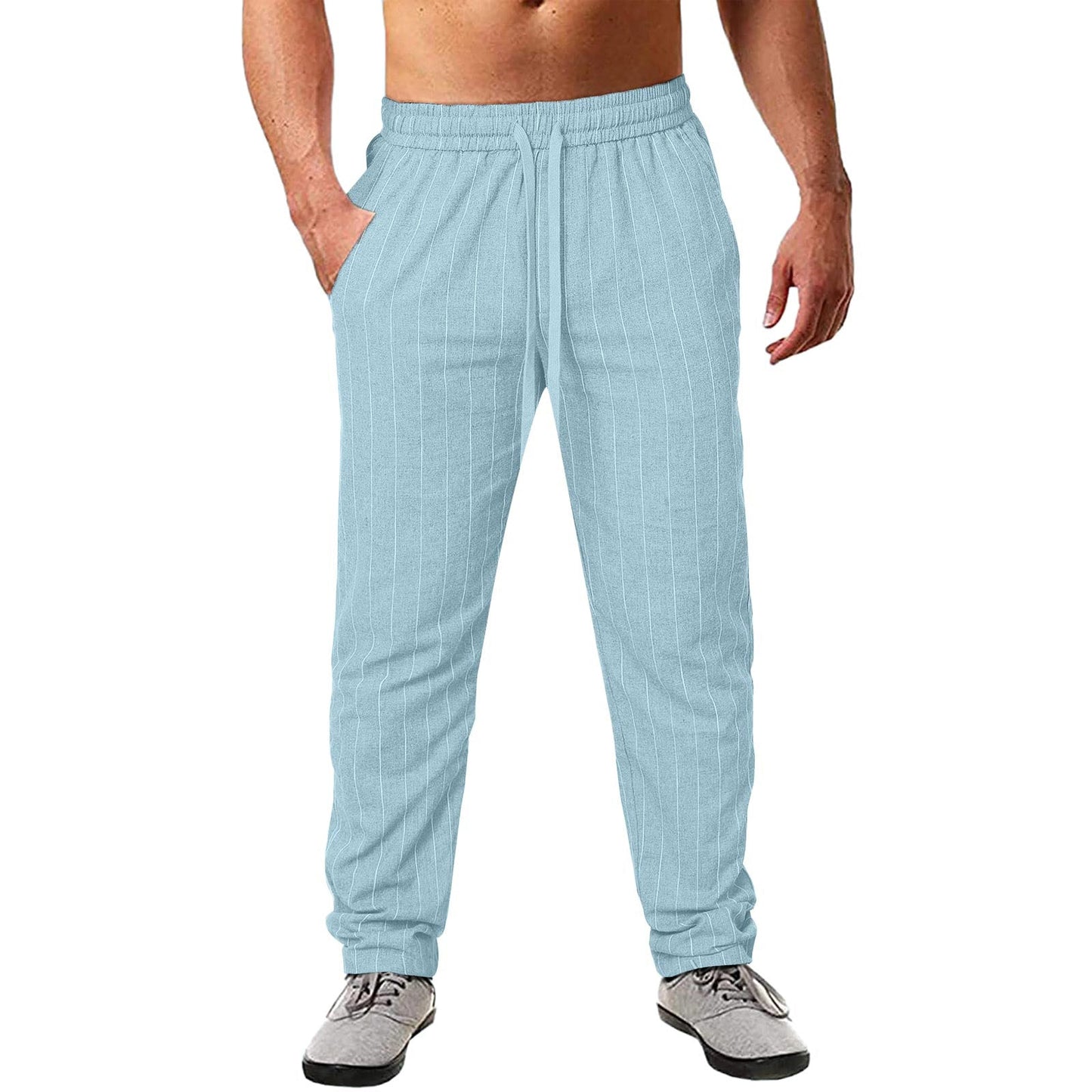 Herren lässige Streifen-Hosen aus Baumwollmix mit elastischem Bund und praktischen Eingrifftaschen Krohn-e