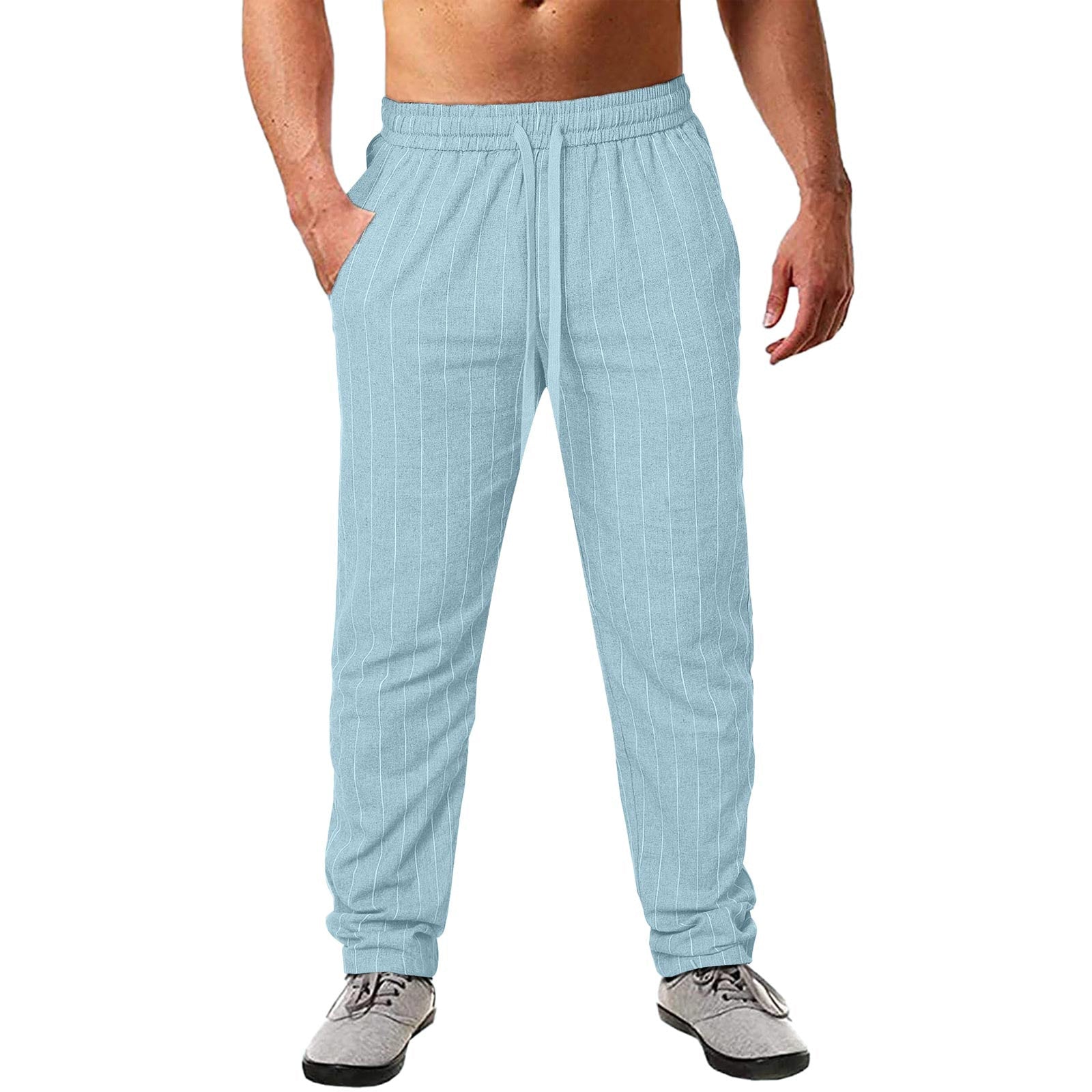 Herren lässige Streifen-Hosen aus Baumwollmix mit elastischem Bund und praktischen Eingrifftaschen Krohn-e