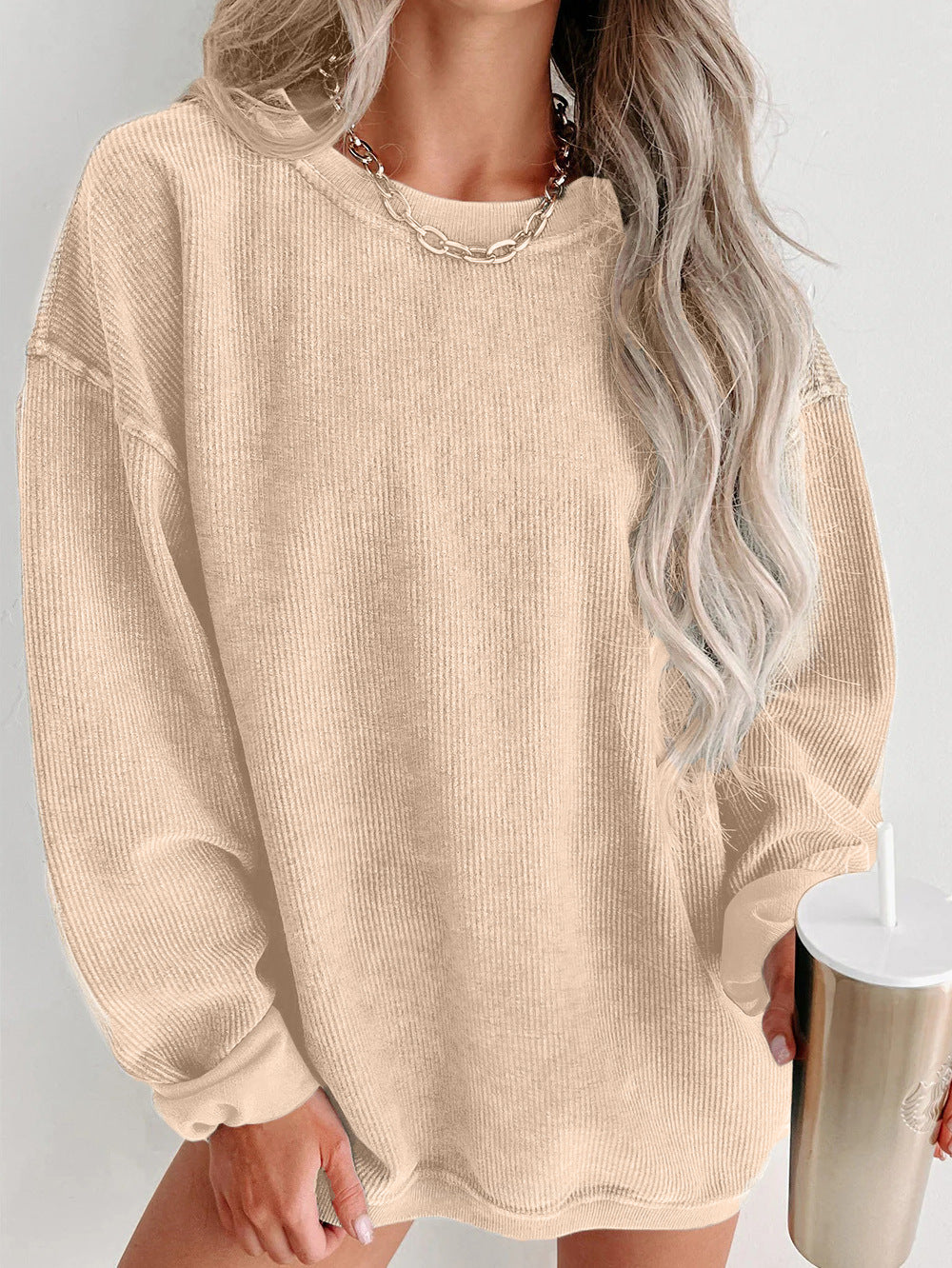 Damen lässiger Sweatshirt mit feiner Rippstruktur und komfortablem Schnitt Krohn-e
