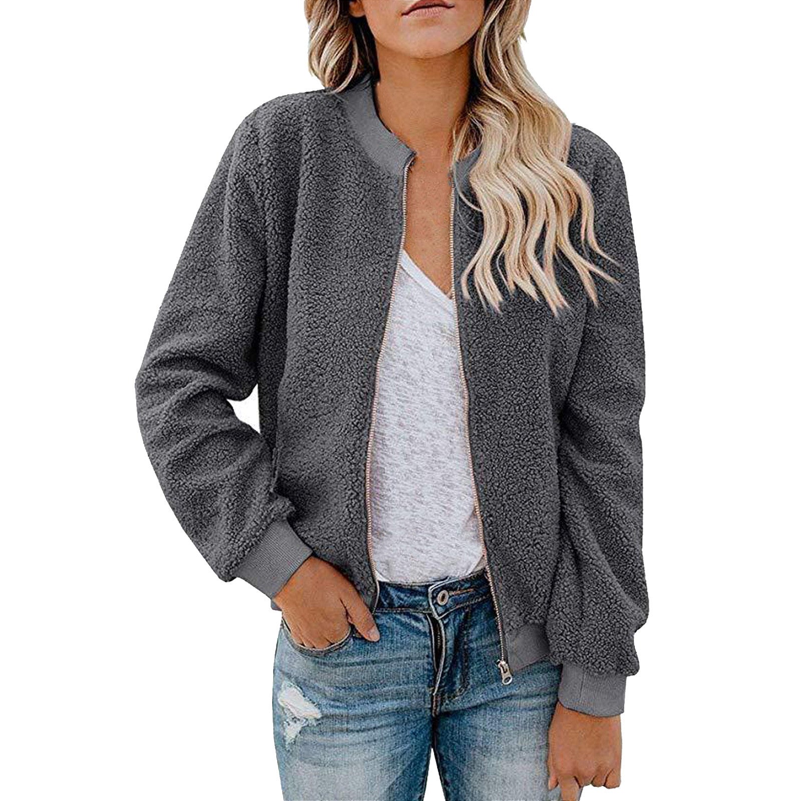 Damen Fleece Bomberjacke mit Stehkragen Krohn-e