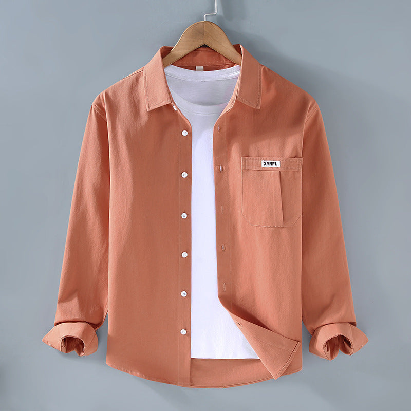 Baumwoll-Herrenhemd im Retro-Stil, Langarm, mit Brusttasche