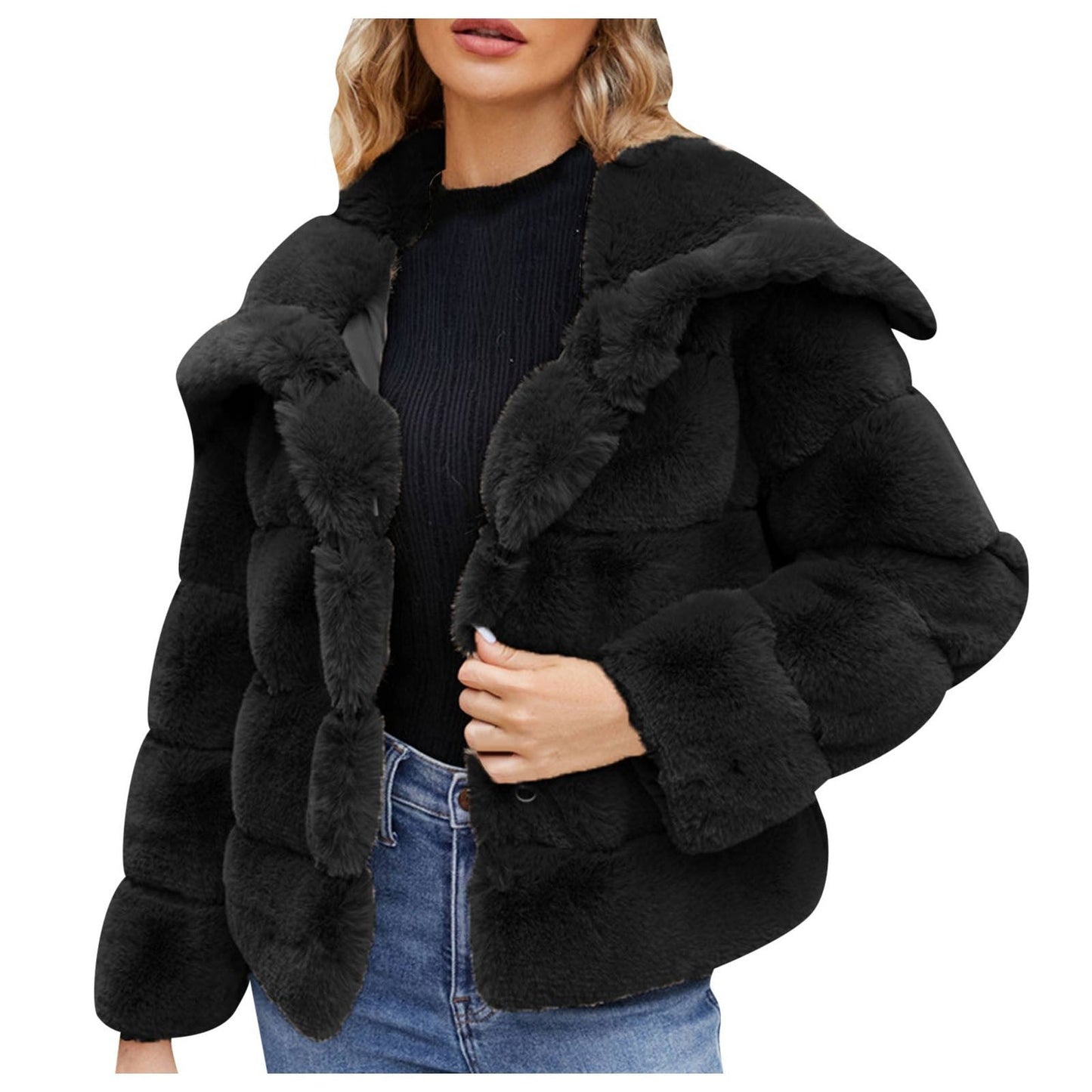 Damen Modische Kapuzenjacke aus künstlichem Pelz mit strukturiertem Design Krohn-e