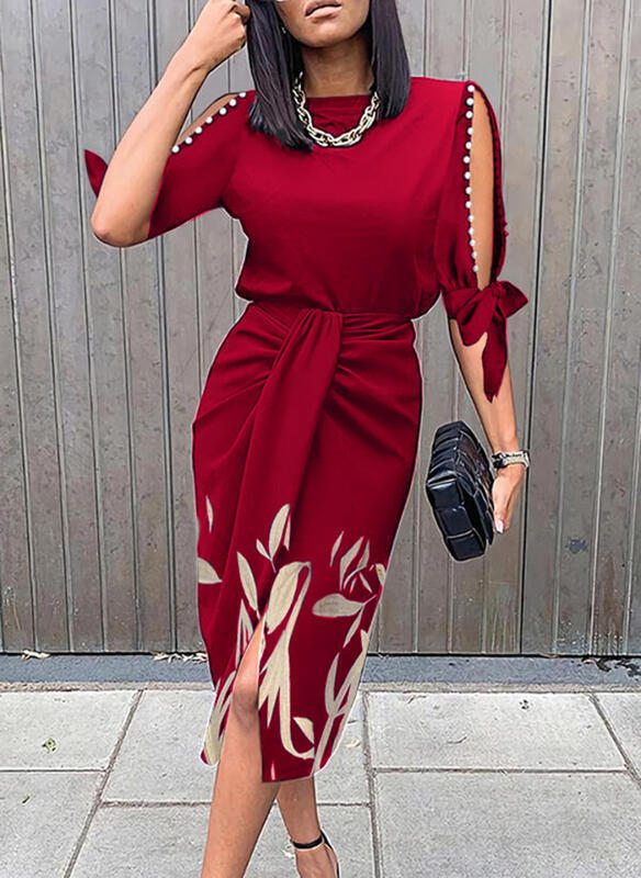 Damen Midikleid mit elegantem Bindegürtel und modischen Cut-Out-Ärmeln Krohn-e
