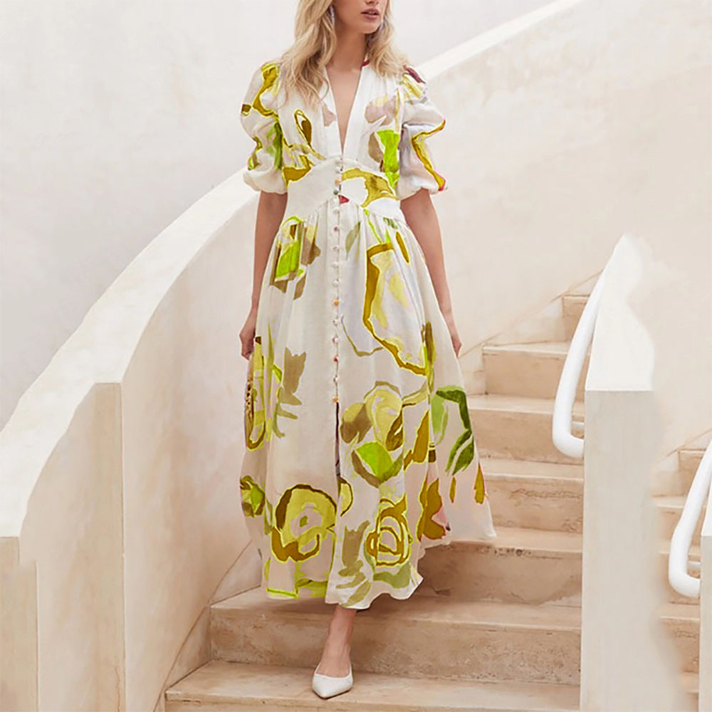 Eleganter langer Rock aus Stretch-Material mit Allover-Print