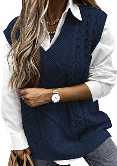 Damen Strickweste mit Zopfdesign und V-Ausschnitt Krohn-e