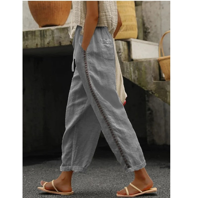 Damen lässige Leinenhose mit seitlichen Schneidern Krohn-e