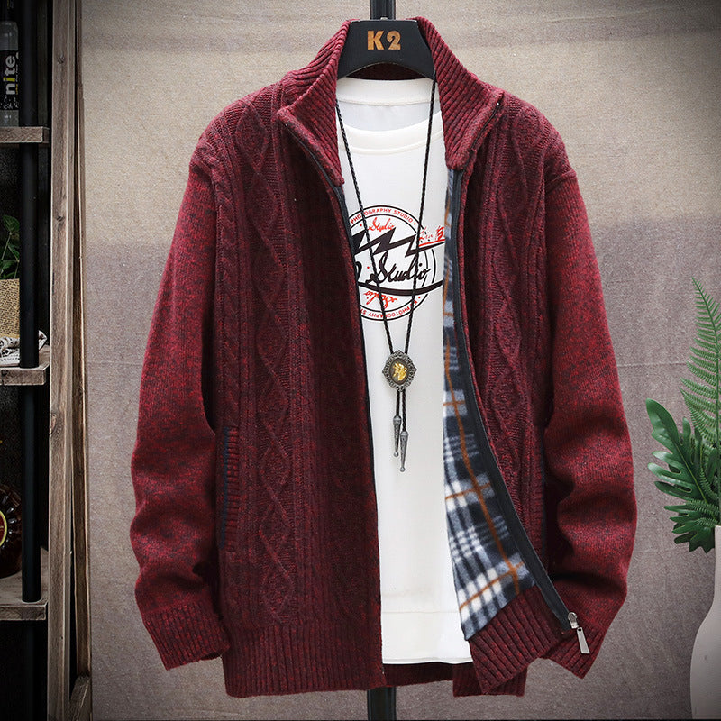 Herren Strickjacke mit Kunstlederdetails und hohem Kragen Krohn-e