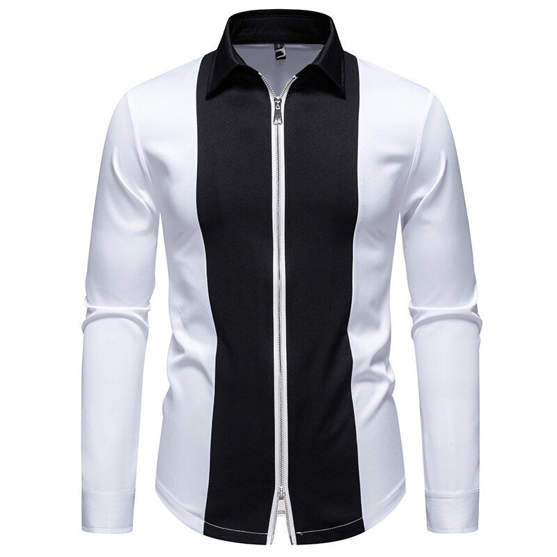 Herren modisches Langarmshirt mit stylischem Stehkragen und kontrastierenden Paspeln Krohn-e