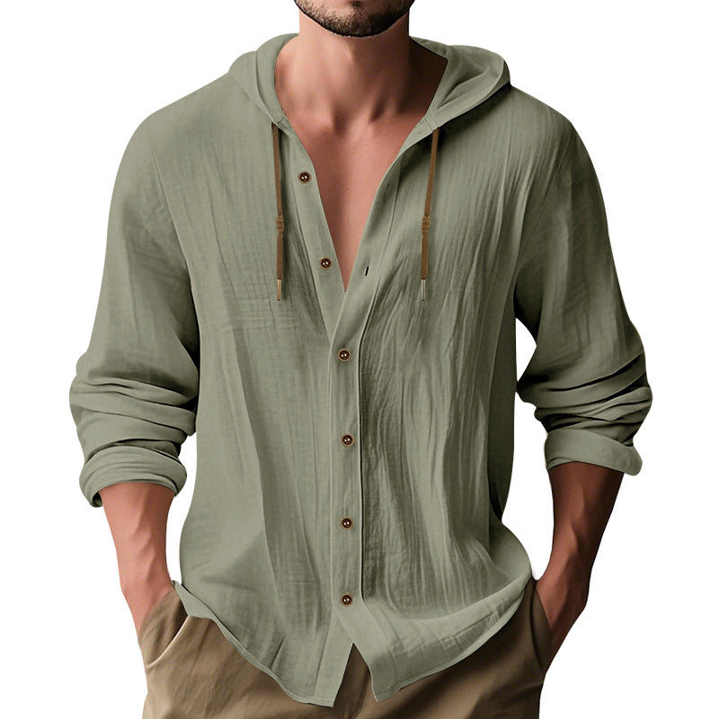 Herren lässiges Kapuzenshirt aus atmungsaktiver Baumwolle mit Knopfleiste und verstellbarem Kordelzug Krohn-e