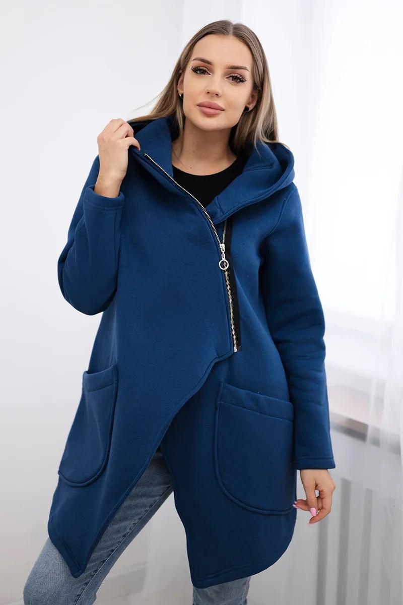 Krohn-e | Zip Kapuzenpullover mittellange Fleece Sweatjacke