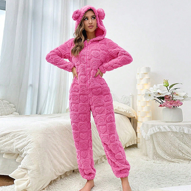 Damen Gemütlicher Fleece-Overall mit Kapuze Krohn-e