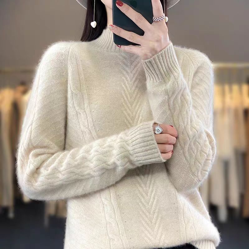 Damen Grobstrickpullover mit Zopfmuster und elegantem Rundhalsausschnitt Krohn-e