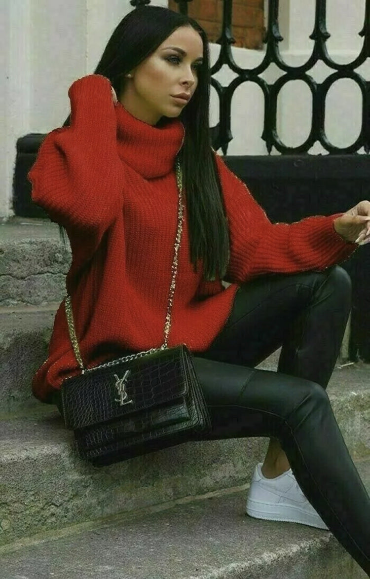 Damen Oversized-Strickpullover mit hohem Kragen und lässigem Schnitt Krohn-e