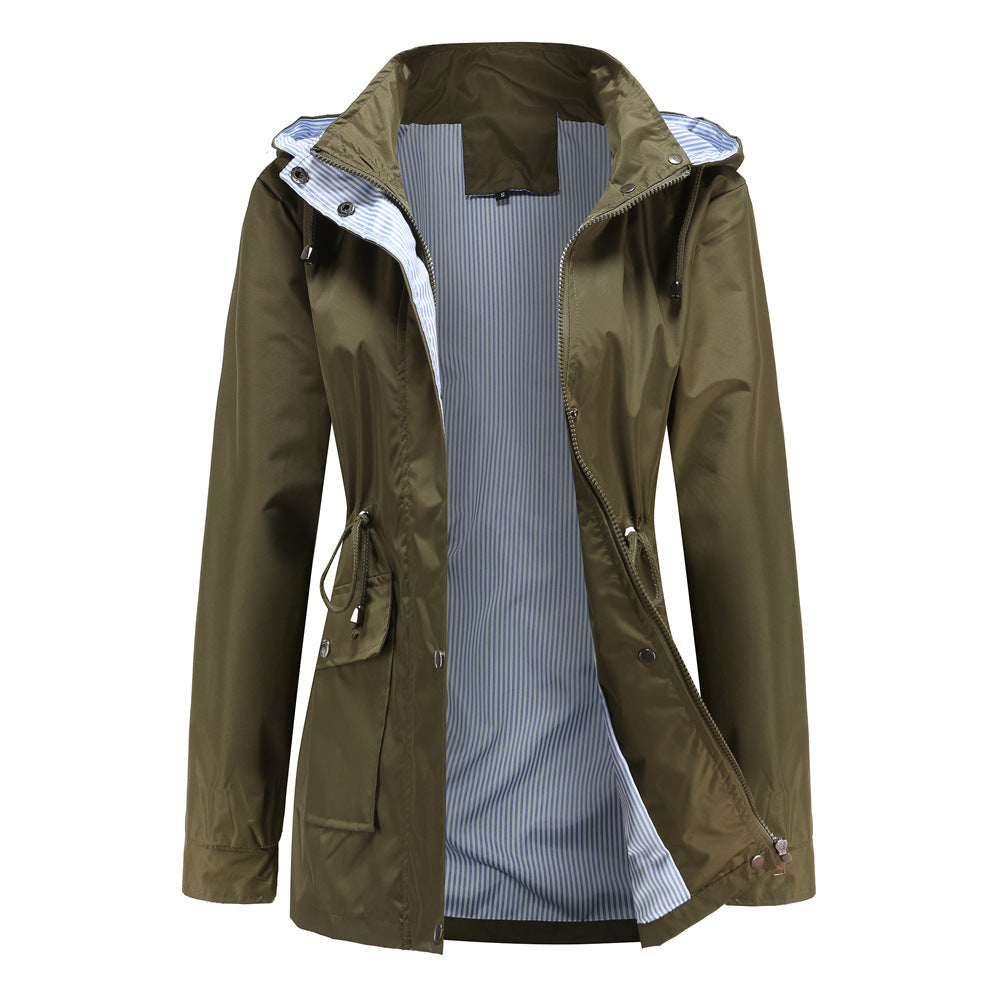 Damen Wetterfeste Regenjacke mit verstellbarem Kapuzenkragen und Taillenzug Krohn-e
