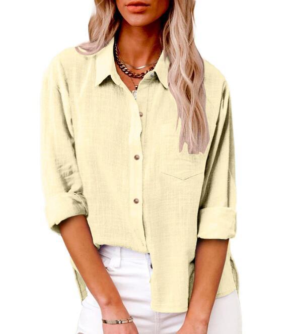 Damen lässige Leinenbluse mit kurzem Arm und Knopfdetails Krohn-e