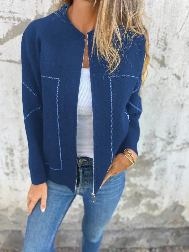 Damen Strickjacke mit eleganten Zipper-Details und feinem Strukturmuster Krohn-e