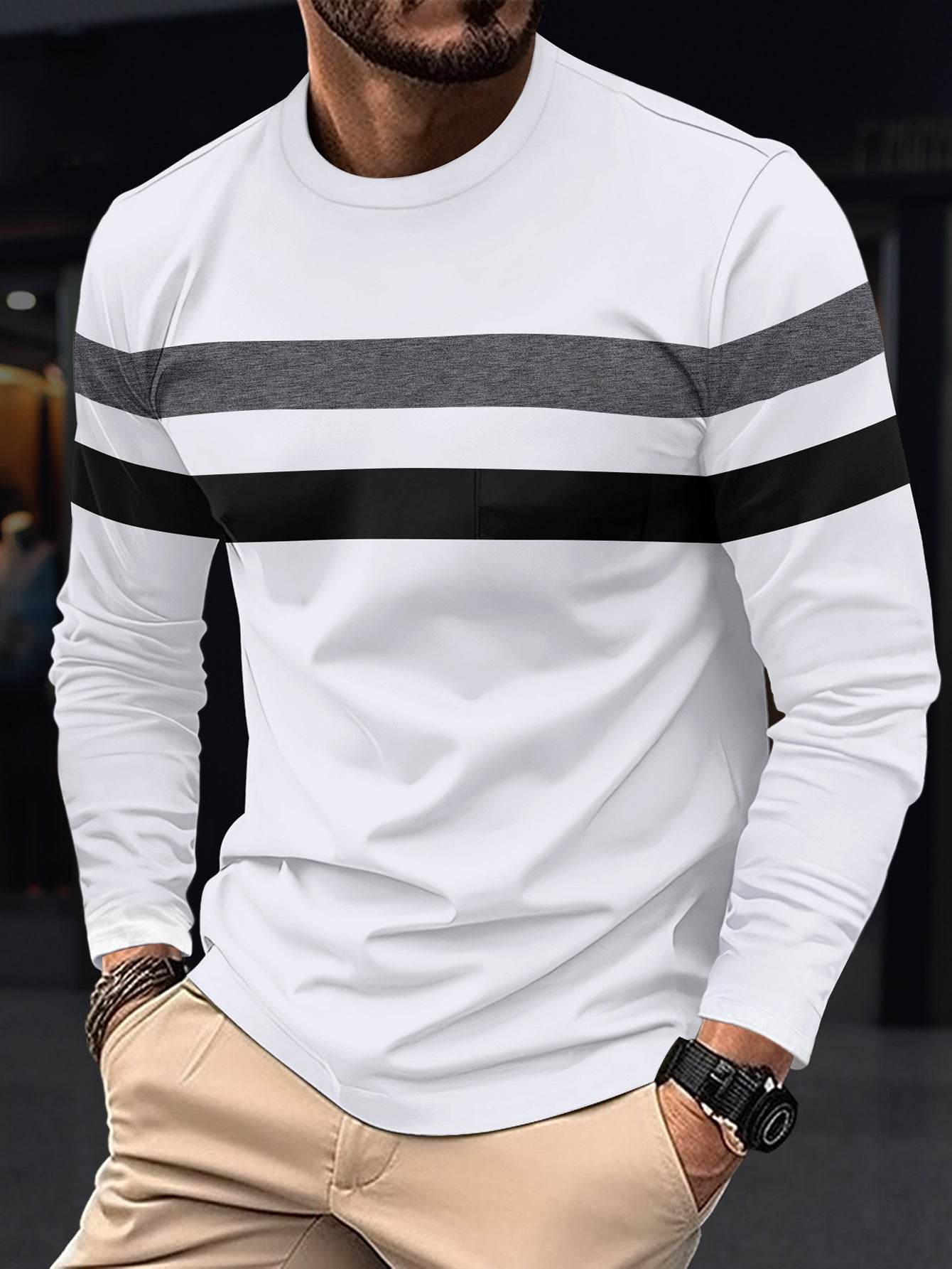 Herren modisches Langarmshirt mit sportlichen Streifen Krohn-e