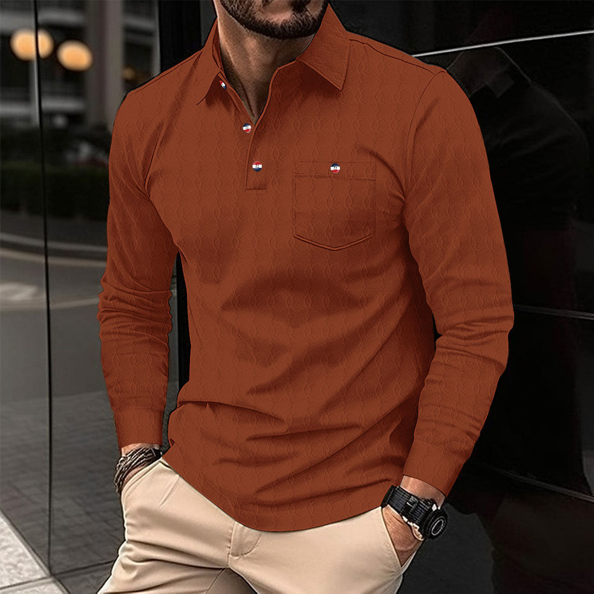 Herren Langarmshirt mit strukturiertem Muster Krohn-e