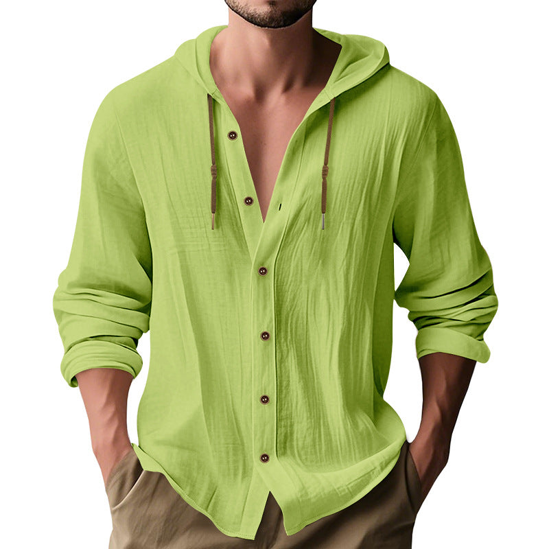 Herren lässiges Kapuzenshirt aus atmungsaktiver Baumwolle mit Knopfleiste und verstellbarem Kordelzug Krohn-e