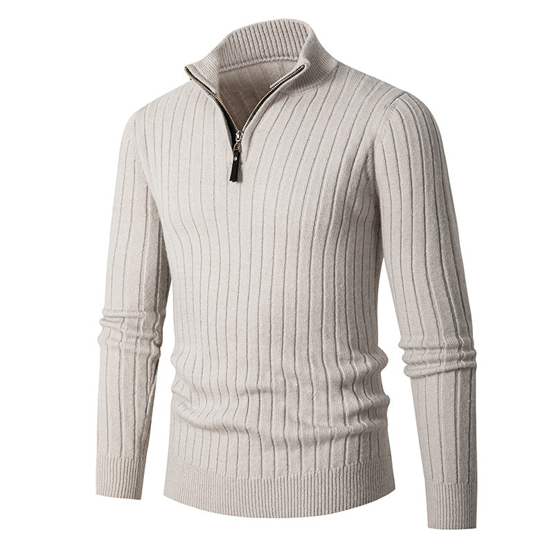Herren Strickpullover mit halbem Reißverschluss und feiner Rippstruktur Krohn-e