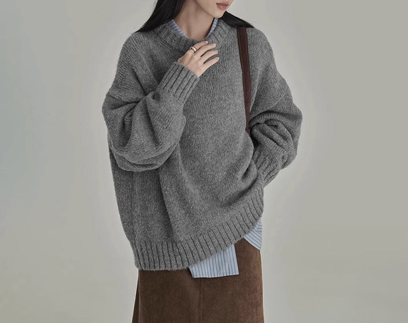 Krohn-e | Pullover Gestrickte Wolle Übergröße Schnitt Rundhalsausschnitt Rippendetails
