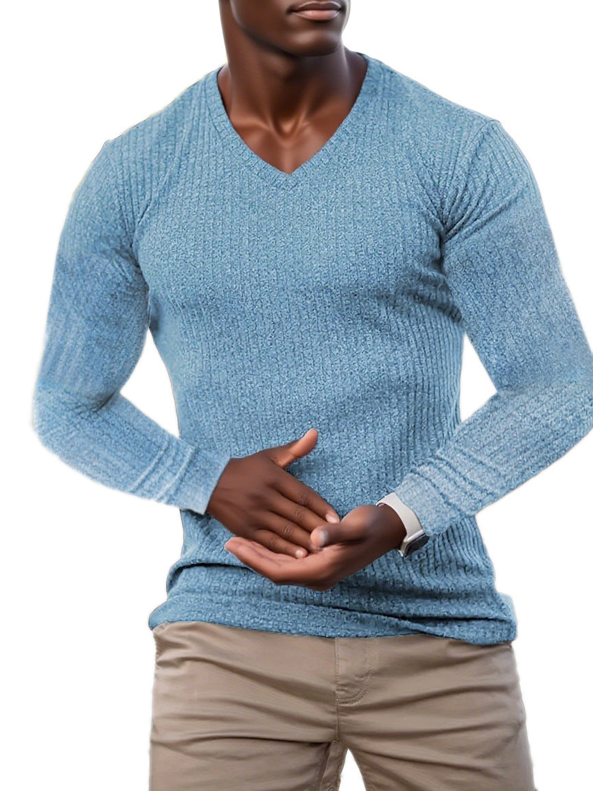 Herren elegantes V-Ausschnitt Pullover aus strukturiertem Strickmaterial Krohn-e