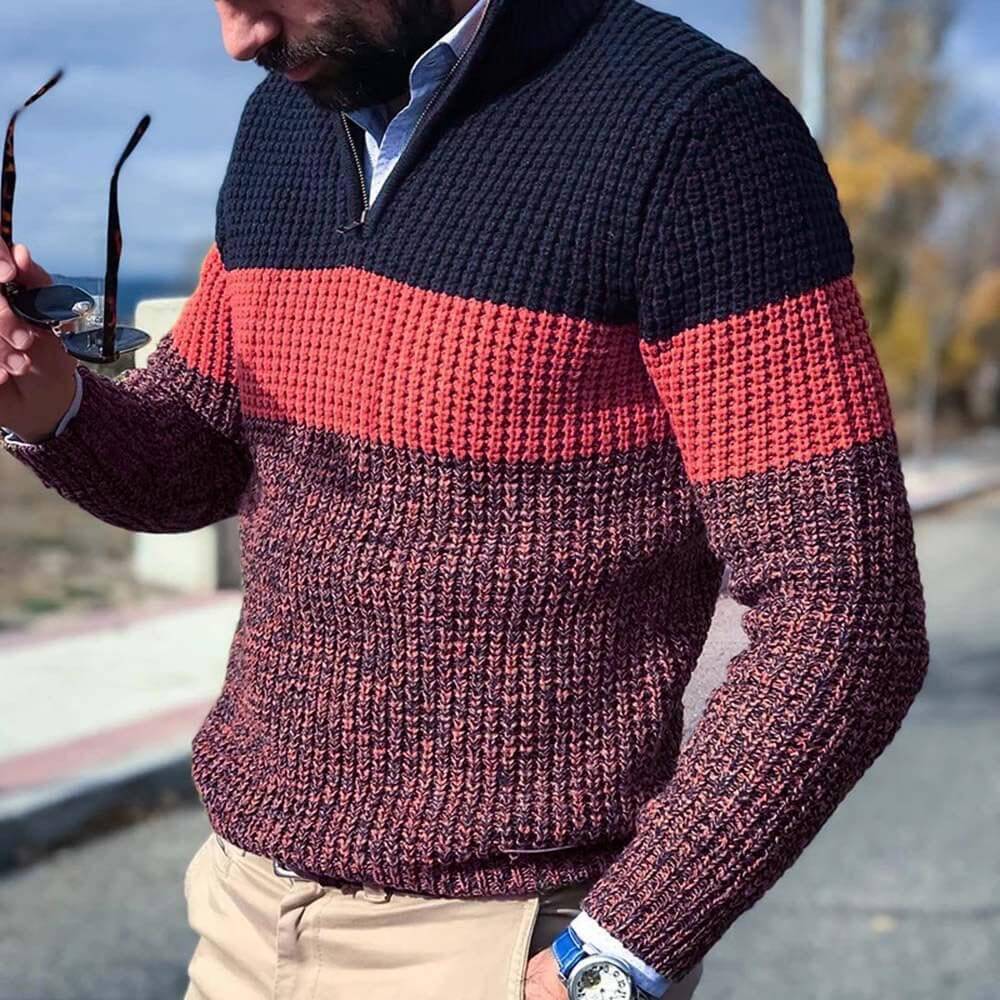 Krohn-e | Gestrickter Pullover mit Blockfarben Acryl Warm und Modern