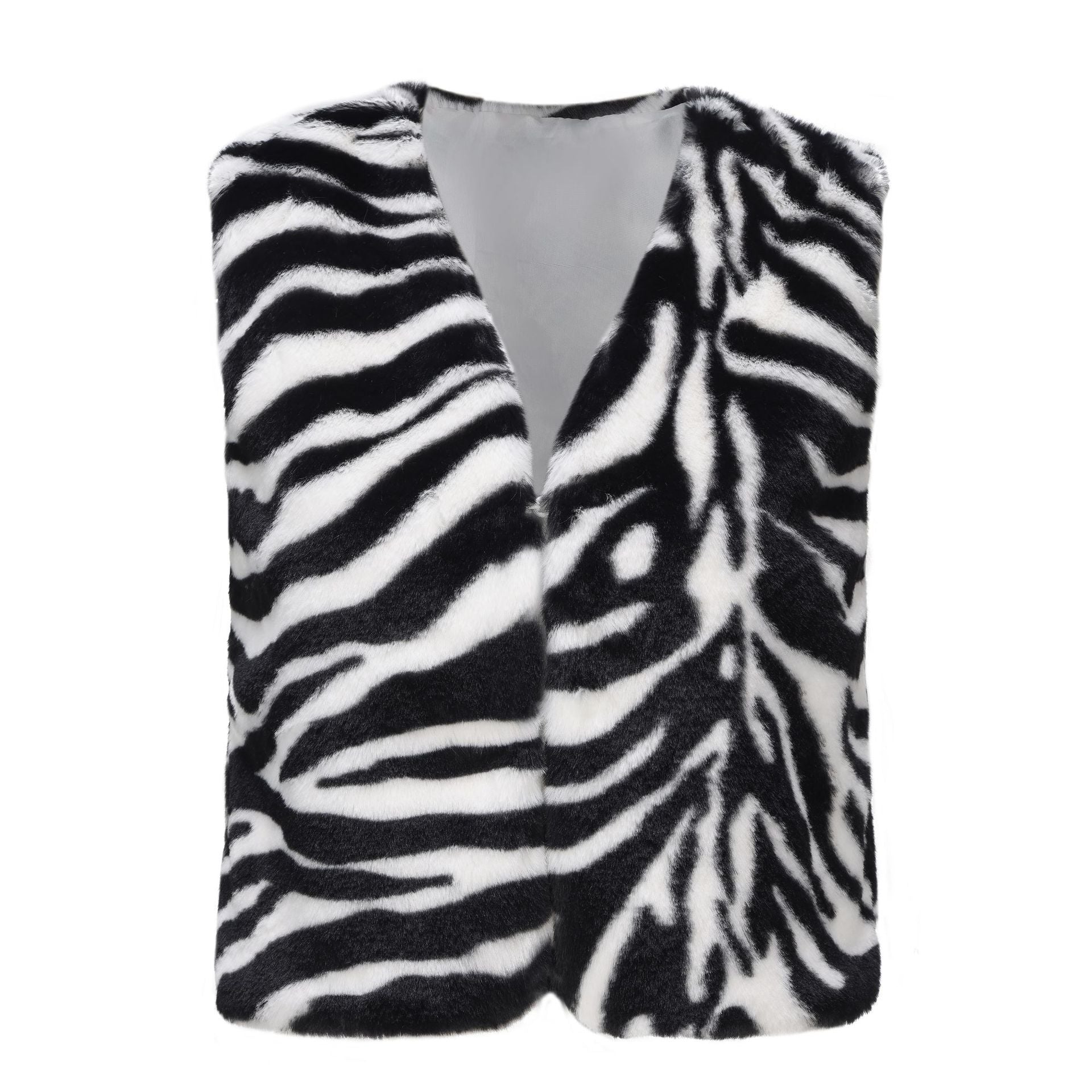 Damen Stilvolle Kunstfell-Weste mit modernen Zebrastreifen Krohn-e