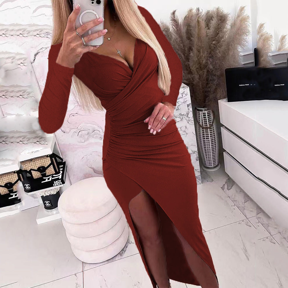 Damen elegantes Wickelkleid mit langen Ärmeln und Seitenschlitz Krohn-e