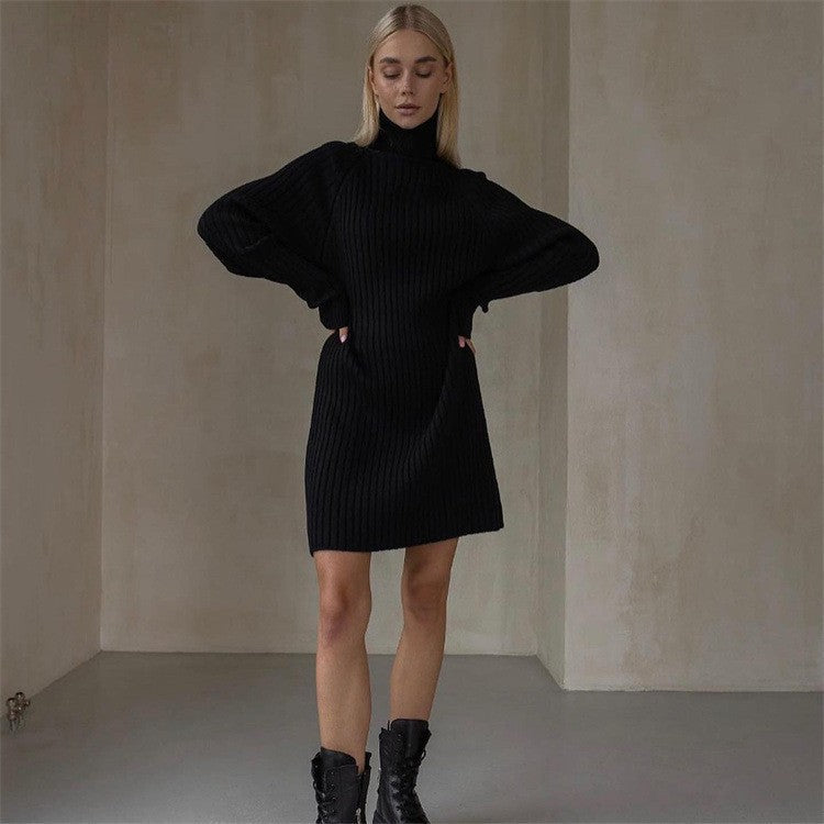 Damen Strickkleid mit hohem Kragen und großen Ärmeln Krohn-e