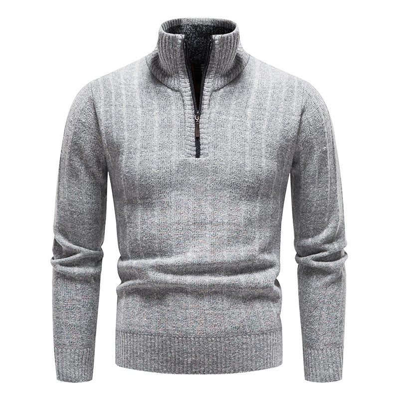 Herren eleganter Strickpullover mit Stehkragen und kurzer Reißverschluss Krohn-e