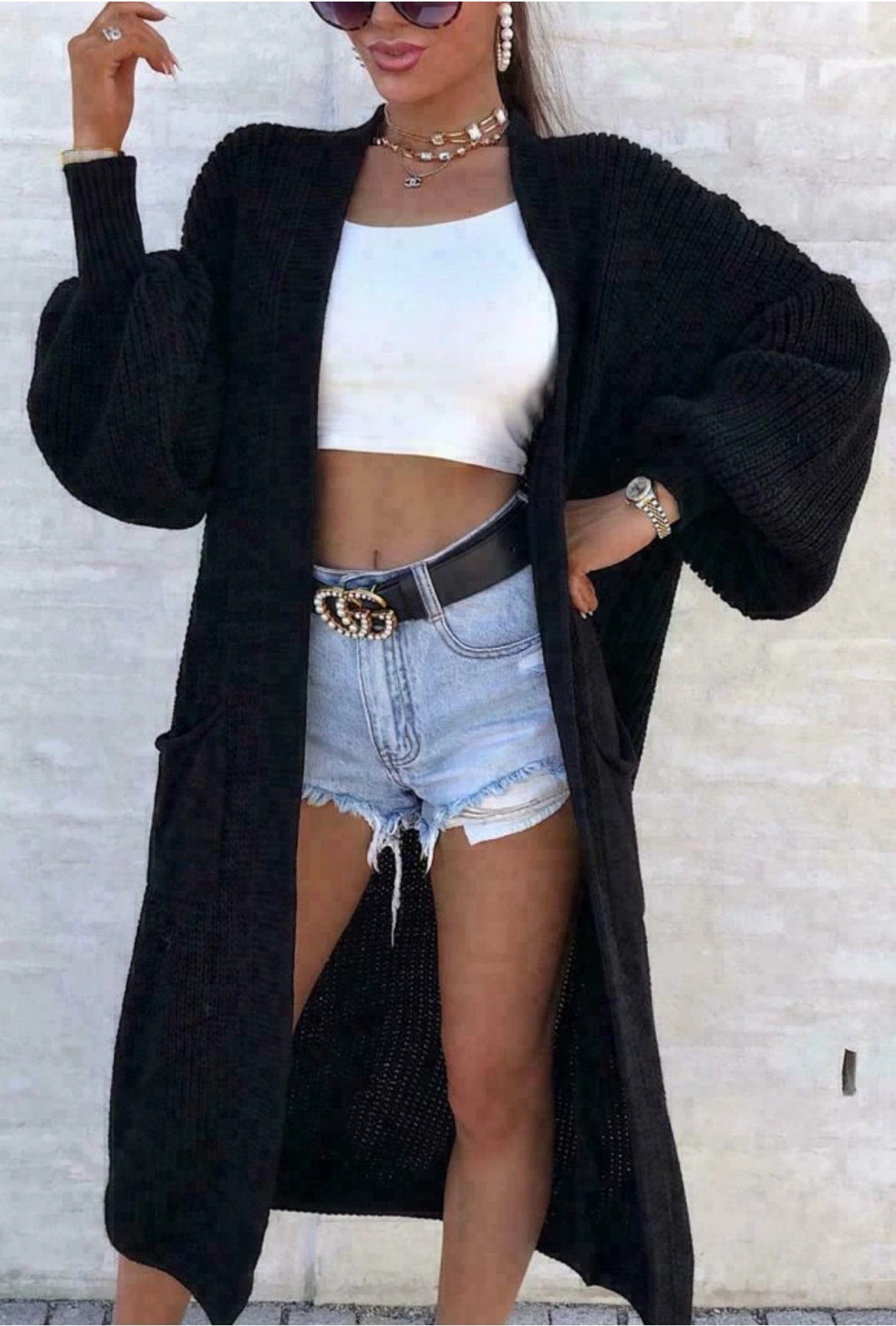 Damen Strickmantel mit weitem Schnitt und tiefen Taschen Krohn-e
