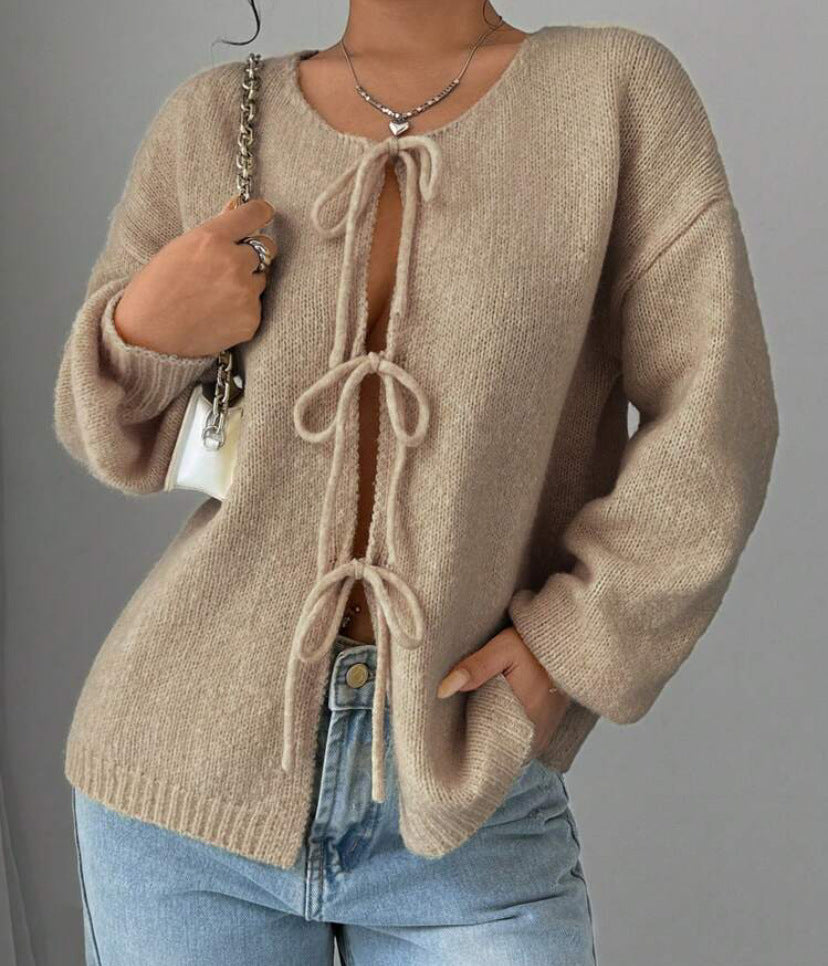Damen Oversized Strickpullover mit dekorativem Schnürdetail Krohn-e