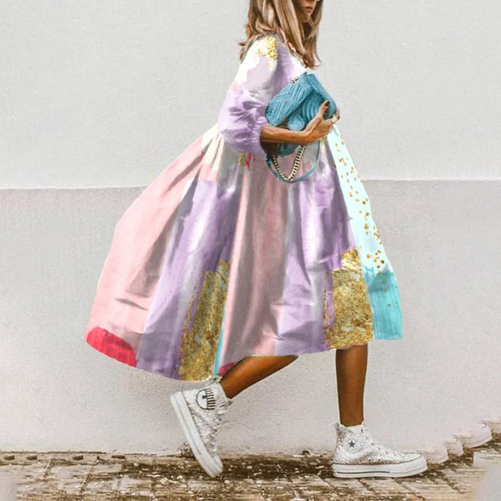 Fudus Kleid mit elegantem Blumenmuster und Dreiviertelärmeln