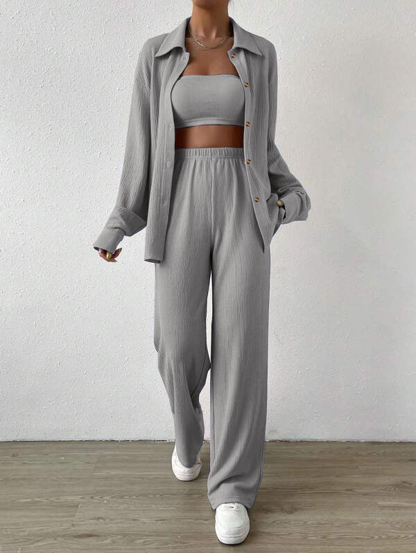 Damen Zweiteiliges Lounge-Set mit Oberteil und weiter Hose Krohn-e